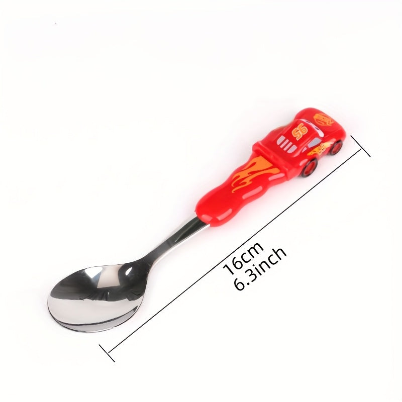 2pcs Frozen Elsa & Cars McQueen Fork & Spoon Set, Creative Reusable Dinnerware Set with Red Handles, Ideal for Home, Office, Kitchen, Camping, Birthday, Christmas, Halloween Gift