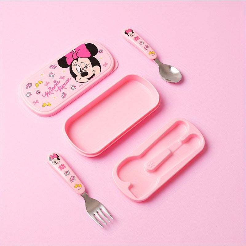 [Kawaii Tableware Set] 2pcs Stainless Steel Cartoon Character Fork and Spoon Set | Reusable Kawaii Tableware with Case, No Battery Needed, Featherless, Ideal for Home, School, Camping, Party Supplies