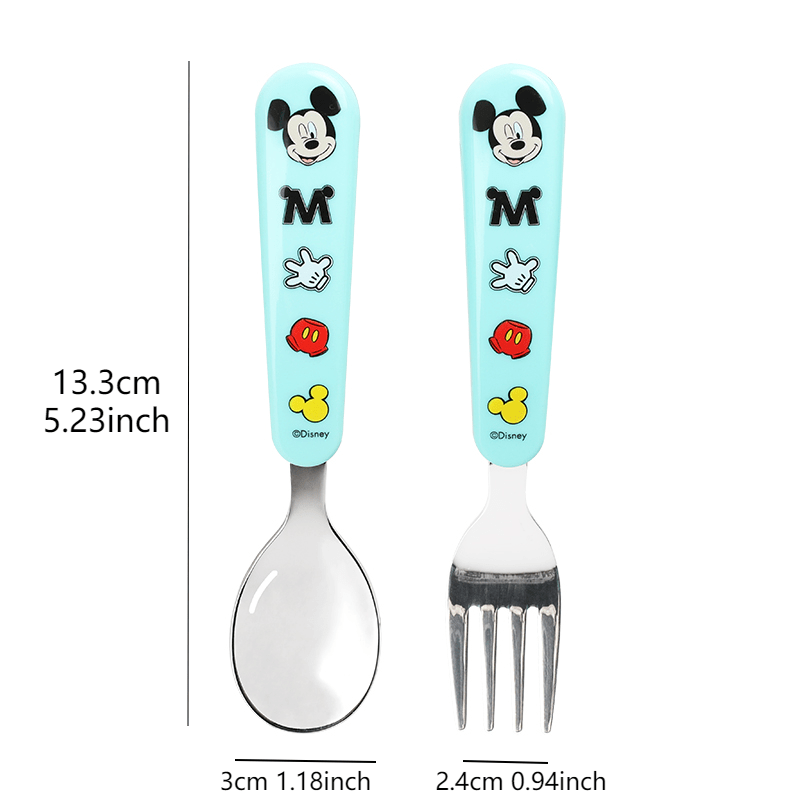 [Disney Kawaii Tableware Set] Disney 2pcs Mickey & Minnie Mouse Stainless Steel Fork and Spoon Set | Reusable Kawaii Cartoon Character Tableware with Case - Ideal for Home, School, Camping, Party Supplies, No Battery Needed, Featherless