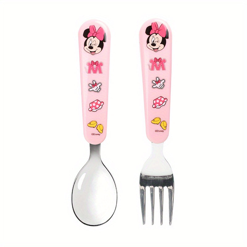 [Kawaii Tableware Set] 2pcs Stainless Steel Cartoon Character Fork and Spoon Set | Reusable Kawaii Tableware with Case, No Battery Needed, Featherless, Ideal for Home, School, Camping, Party Supplies