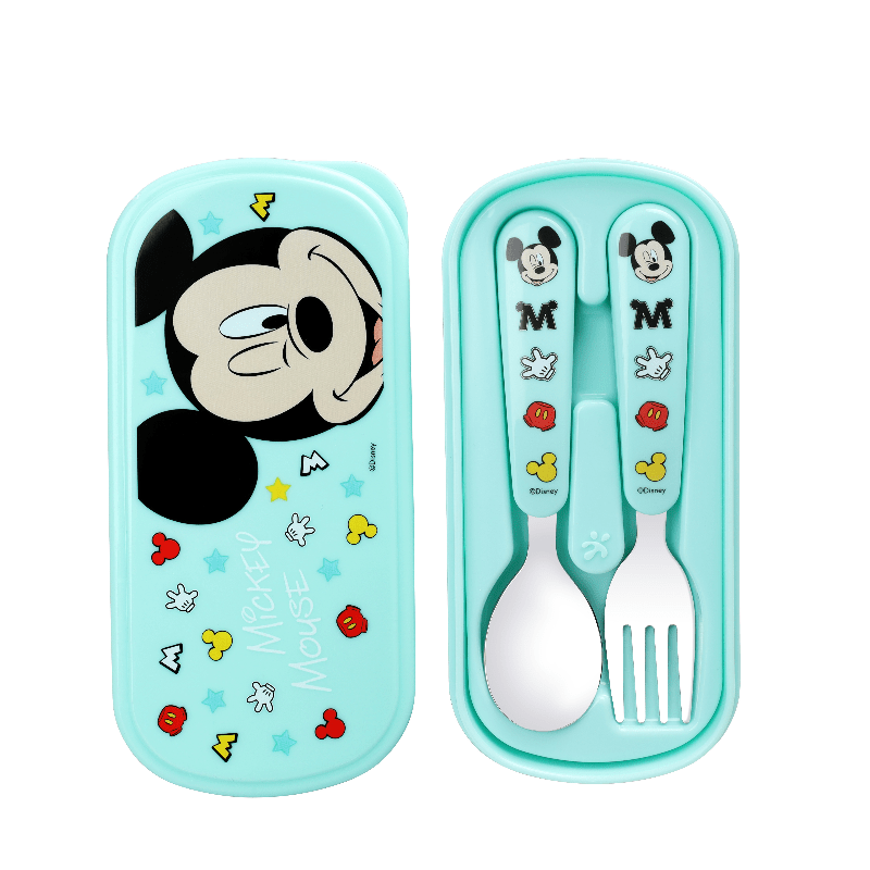 [Kawaii Tableware Set] 2pcs Stainless Steel Cartoon Character Fork and Spoon Set | Reusable Kawaii Tableware with Case, No Battery Needed, Featherless, Ideal for Home, School, Camping, Party Supplies