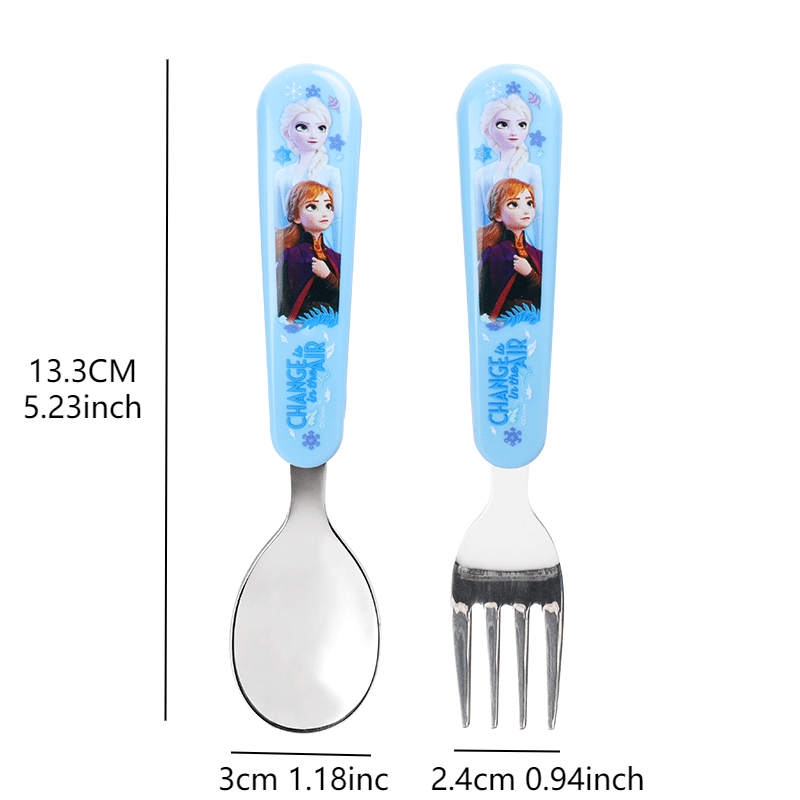 [2pcs Elsa Fork Spoon Set] 2pcs/set Stainless Steel Elsa Fork and Spoon Set with Box | Cute Cartoon Anna Portable Reusable Tableware | Kawaii Home, Outdoor, School, Camping Accessories | Christmas Birthday Gift