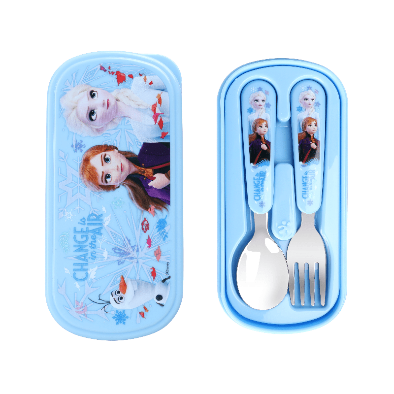 [2pcs Elsa Fork Spoon Set] 2pcs/set Stainless Steel Elsa Fork and Spoon Set with Box | Cute Cartoon Anna Portable Reusable Tableware | Kawaii Home, Outdoor, School, Camping Accessories | Christmas Birthday Gift