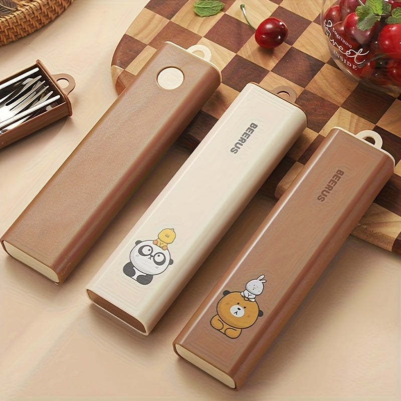 [Customizable Cutlery Box] Customizable Stainless Steel Cutlery Box with Handle | Personalized Text, Includes Forks, Spoons, Chopsticks & Cute Storage Box - Ideal for Picnics, Parties, Travel & Outdoor Dining, Party Essentials, Durable Construction