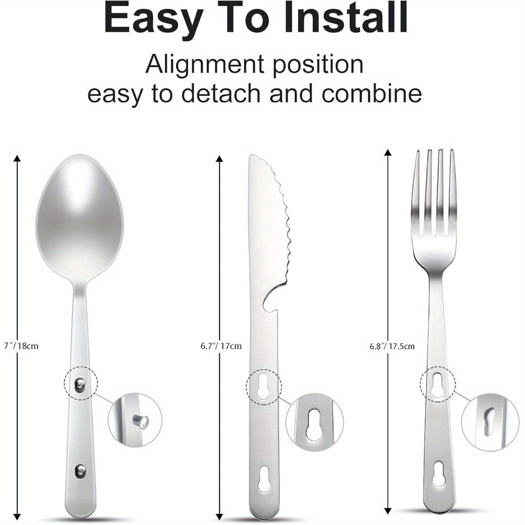 4- in- 1 Camping Utensils 3- Pack, Portable Stainless Steel Spoon, Fork, Knife & Bottle Opener Combo Set, Travel/ Camping/ Hiking/ Picnic/ Barbecue/ Outdoor Backpacking Utensils with Carrying Bag, Camping Accessories And Equipment, Cutlery Camping, Picnic