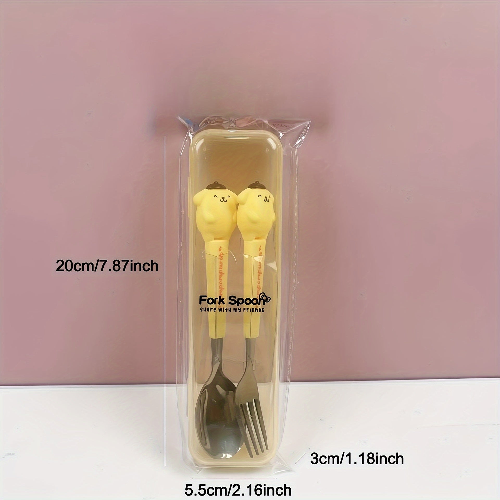 () Sanrio Hello Kitty, My Melody, Pompompurin, Cinnamoroll Stainless Steel Cutlery Set, 2pcs Flatware Set, Polished Surface, Cute Cartoon Spoon and Fork Set, Suitable for Travel and Home Use