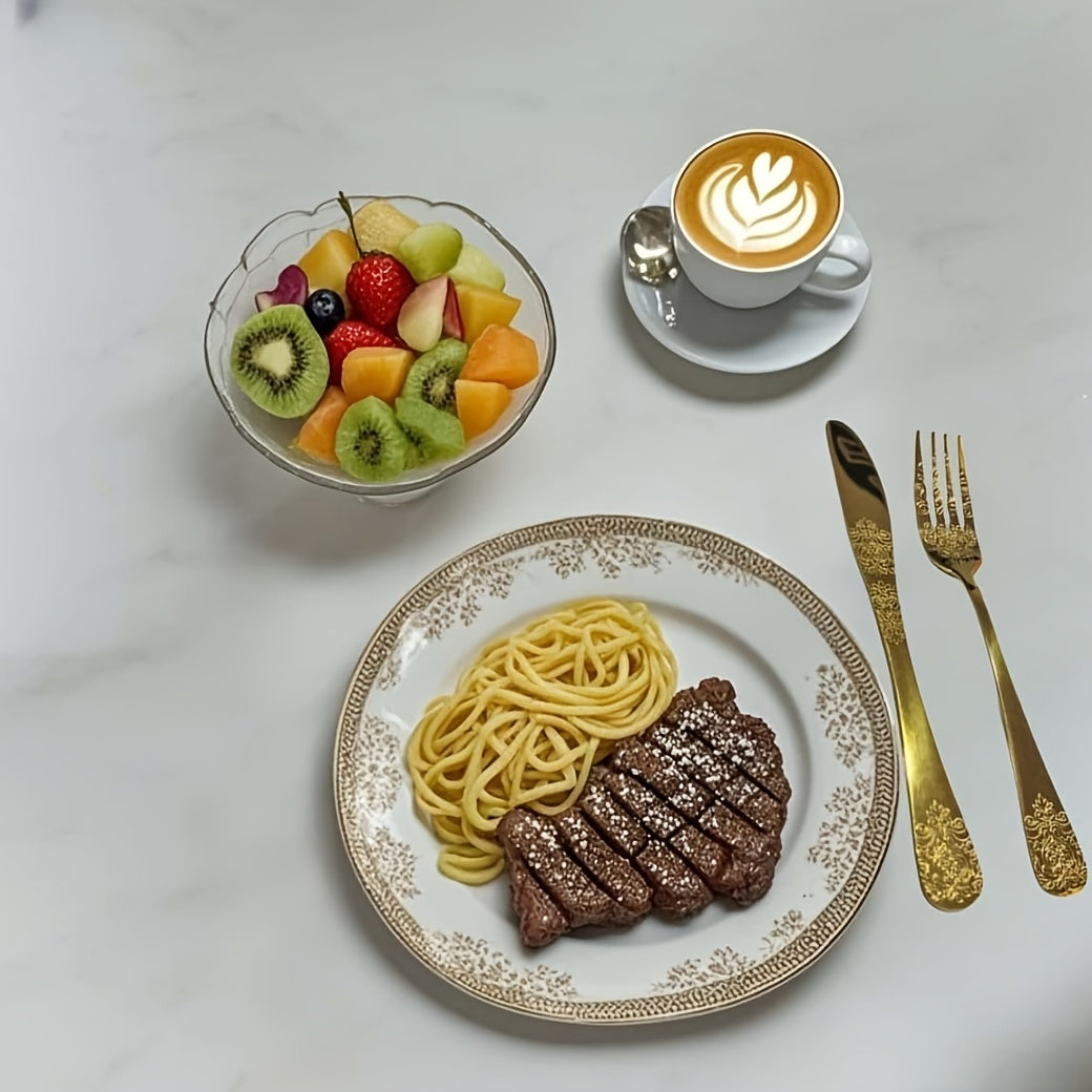 Unique Carved Pattern Design Tableware Set, Stainless Steel Kitchen Utensil Set, Includes Steak Knife and Fork, Dishwasher Safe, Wedding and Housewarming Gift Set!