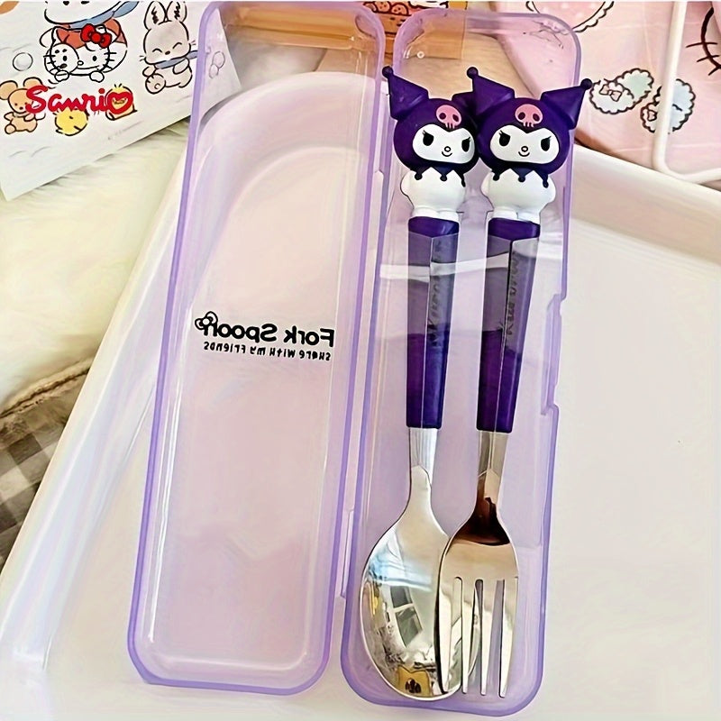 () Sanrio Hello Kitty, My Melody, Pompompurin, Cinnamoroll Stainless Steel Cutlery Set, 2pcs Flatware Set, Polished Surface, Cute Cartoon Spoon and Fork Set, Suitable for Travel and Home Use