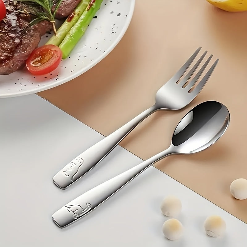 Dinosaur-Themed Stainless Steel Cutlery Set - 2pcs, Includes Spoon & Fork, Rust-Resistant & Scratch-Proof, Perfect for Dining & Ramadan Celebration