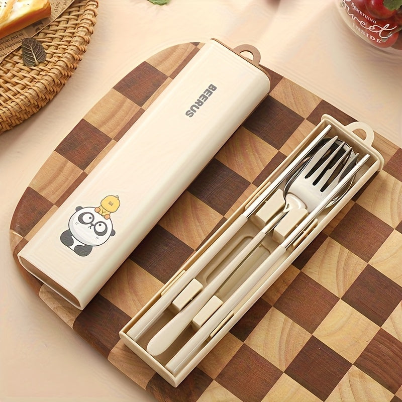 [Customizable Cutlery Box] Customizable Stainless Steel Cutlery Box with Handle | Personalized Text, Includes Forks, Spoons, Chopsticks & Cute Storage Box - Ideal for Picnics, Parties, Travel & Outdoor Dining, Party Essentials, Durable Construction
