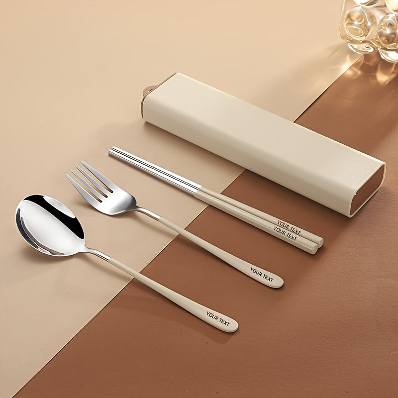 [Customizable Cutlery Box] Customizable Stainless Steel Cutlery Box with Handle | Personalized Text, Includes Forks, Spoons, Chopsticks & Cute Storage Box - Ideal for Picnics, Parties, Travel & Outdoor Dining, Party Essentials, Durable Construction