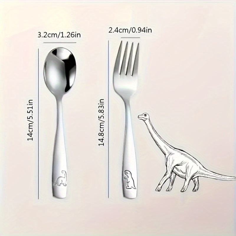 Dinosaur-Themed Stainless Steel Cutlery Set - 2pcs, Includes Spoon & Fork, Rust-Resistant & Scratch-Proof, Perfect for Dining & Ramadan Celebration