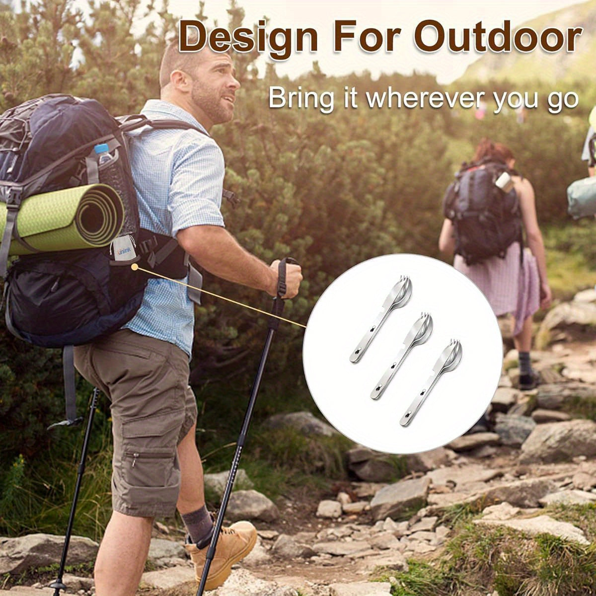 4- in- 1 Camping Utensils 3- Pack, Portable Stainless Steel Spoon, Fork, Knife & Bottle Opener Combo Set, Travel/ Camping/ Hiking/ Picnic/ Barbecue/ Outdoor Backpacking Utensils with Carrying Bag, Camping Accessories And Equipment, Cutlery Camping, Picnic