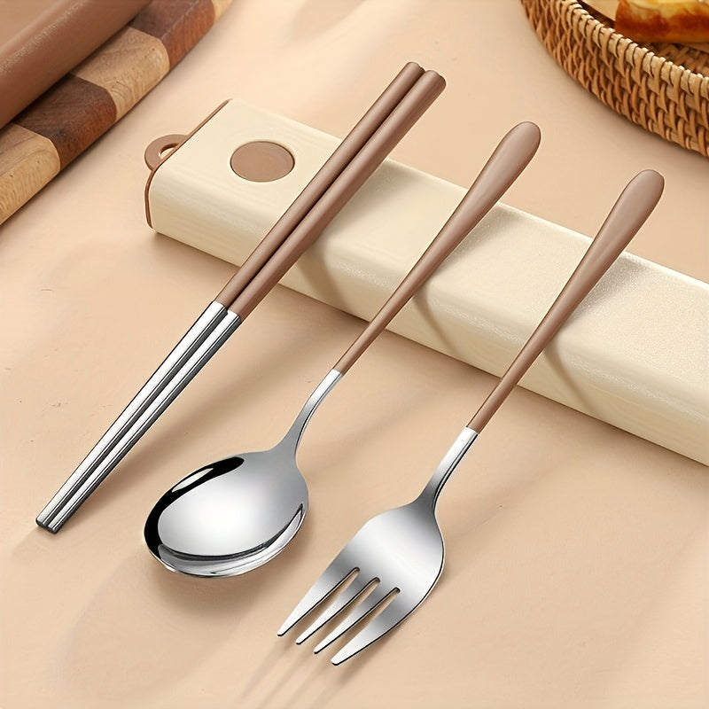 [Customizable Cutlery Box] Customizable Stainless Steel Cutlery Box with Handle | Personalized Text, Includes Forks, Spoons, Chopsticks & Cute Storage Box - Ideal for Picnics, Parties, Travel & Outdoor Dining, Party Essentials, Durable Construction