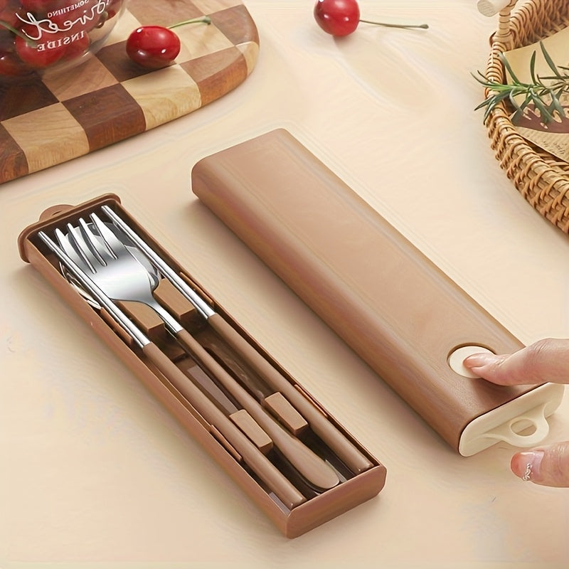 [Customizable Cutlery Box] Customizable Stainless Steel Cutlery Box with Handle | Personalized Text, Includes Forks, Spoons, Chopsticks & Cute Storage Box - Ideal for Picnics, Parties, Travel & Outdoor Dining, Party Essentials, Durable Construction