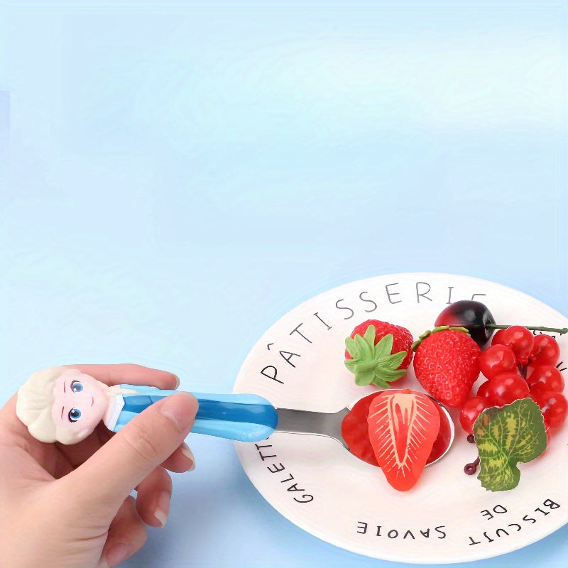 2pcs Frozen Elsa & Cars McQueen Fork & Spoon Set, Creative Reusable Dinnerware Set with Red Handles, Ideal for Home, Office, Kitchen, Camping, Birthday, Christmas, Halloween Gift