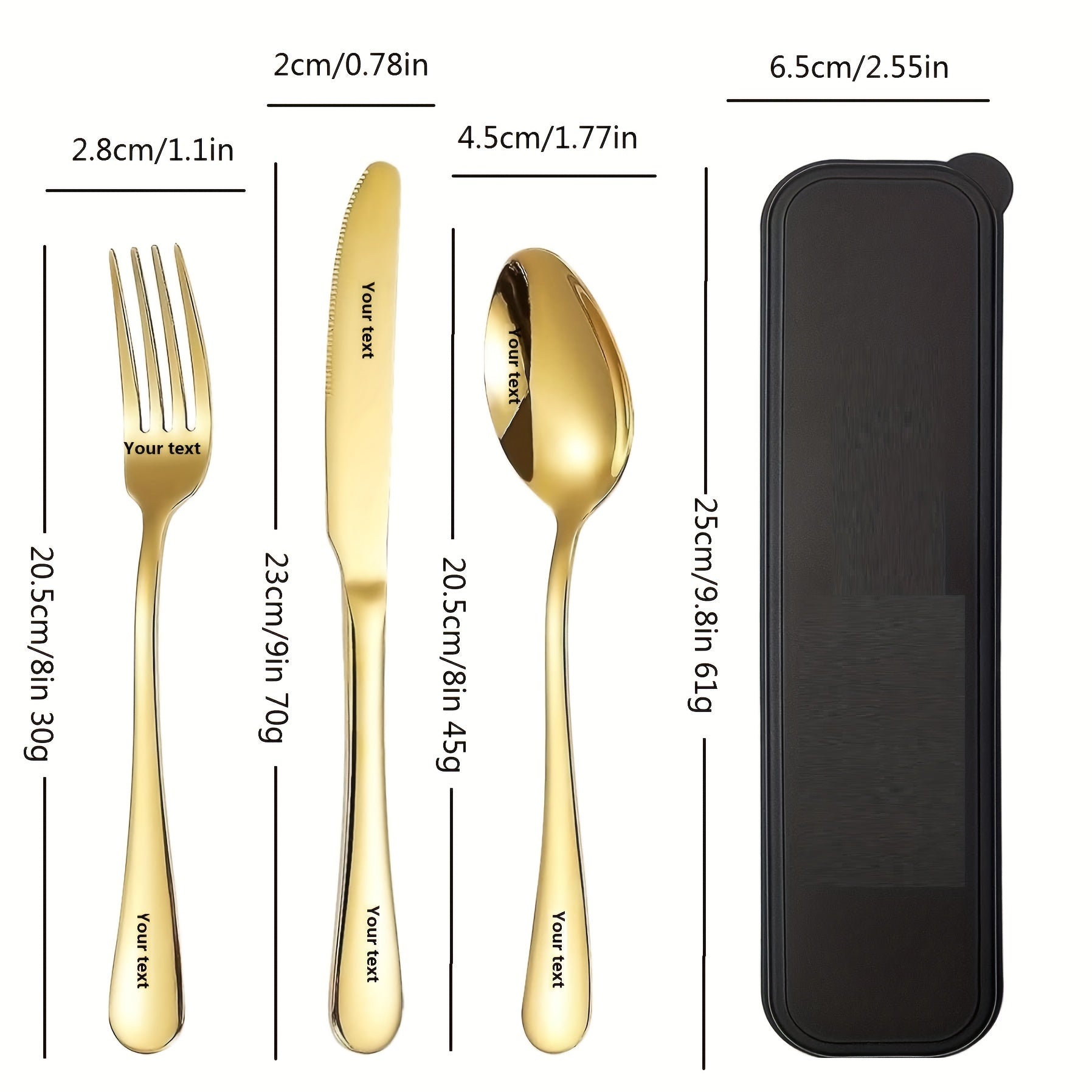 Personalized stainless steel tableware set, customized engraved names, reusable tableware sets for blessings, birthdays, black and Golden, travel silverware set, suitable for home offices, schools, camping