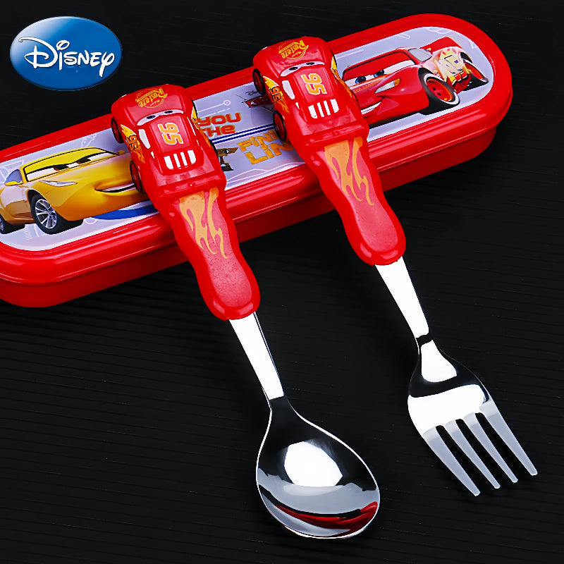 2pcs Frozen Elsa & Cars McQueen Fork & Spoon Set, Creative Reusable Dinnerware Set with Red Handles, Ideal for Home, Office, Kitchen, Camping, Birthday, Christmas, Halloween Gift