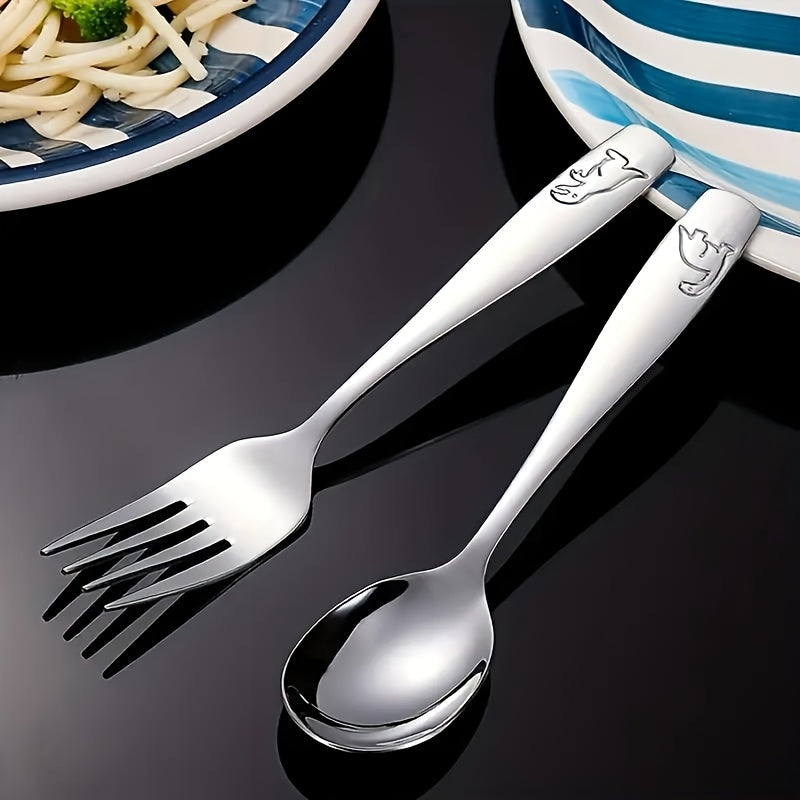 Dinosaur-Themed Stainless Steel Cutlery Set - 2pcs, Includes Spoon & Fork, Rust-Resistant & Scratch-Proof, Perfect for Dining & Ramadan Celebration