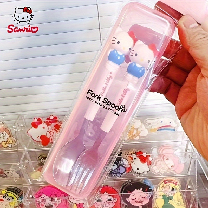 () Sanrio Hello Kitty, My Melody, Pompompurin, Cinnamoroll Stainless Steel Cutlery Set, 2pcs Flatware Set, Polished Surface, Cute Cartoon Spoon and Fork Set, Suitable for Travel and Home Use
