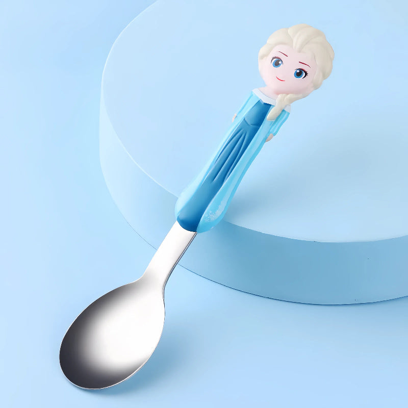 2pcs Frozen Elsa & Cars McQueen Fork & Spoon Set, Creative Reusable Dinnerware Set with Red Handles, Ideal for Home, Office, Kitchen, Camping, Birthday, Christmas, Halloween Gift