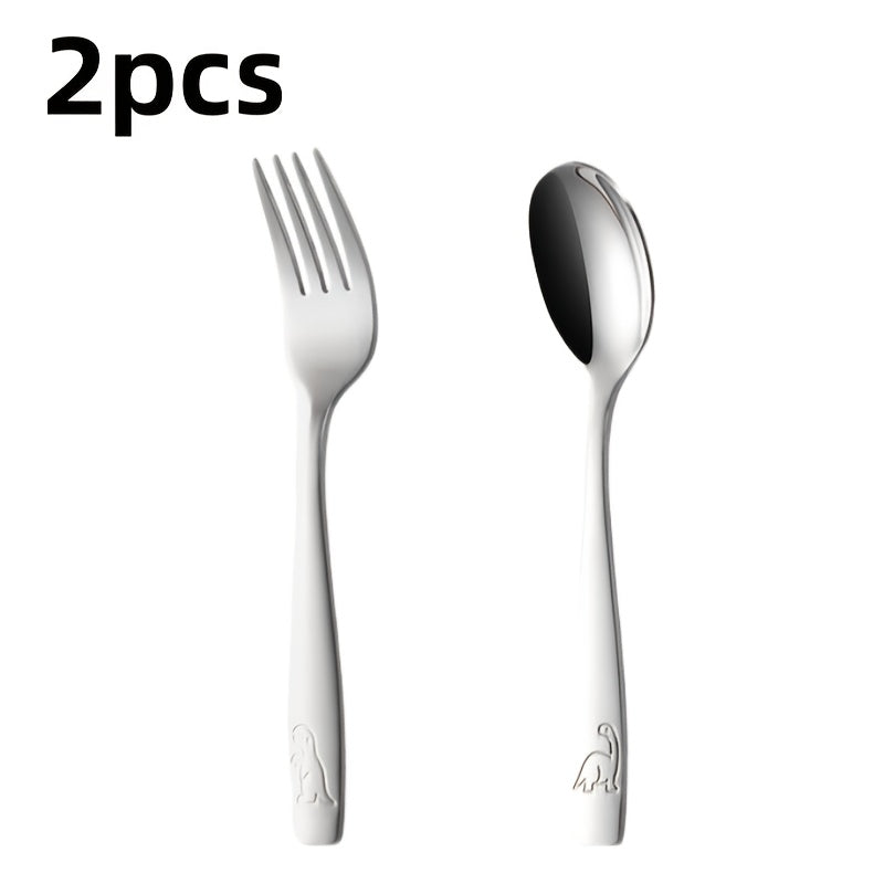 Dinosaur-Themed Stainless Steel Cutlery Set - 2pcs, Includes Spoon & Fork, Rust-Resistant & Scratch-Proof, Perfect for Dining & Ramadan Celebration