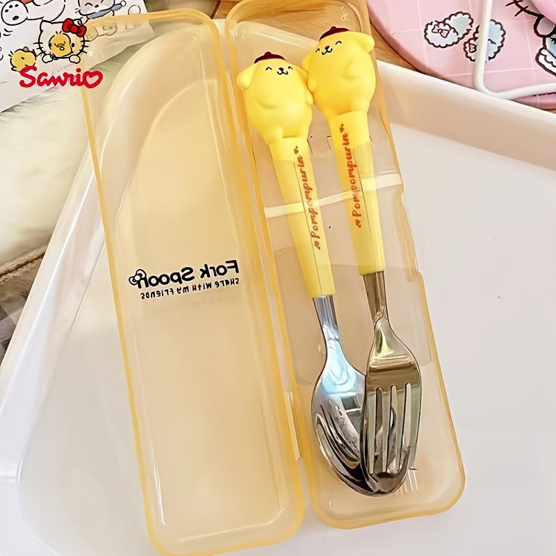 () Sanrio Hello Kitty, My Melody, Pompompurin, Cinnamoroll Stainless Steel Cutlery Set, 2pcs Flatware Set, Polished Surface, Cute Cartoon Spoon and Fork Set, Suitable for Travel and Home Use