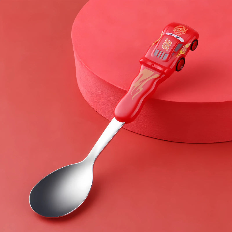 2pcs Frozen Elsa & Cars McQueen Fork & Spoon Set, Creative Reusable Dinnerware Set with Red Handles, Ideal for Home, Office, Kitchen, Camping, Birthday, Christmas, Halloween Gift