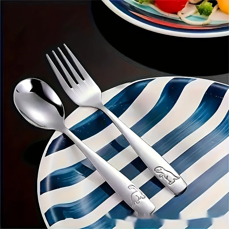 Dinosaur-Themed Stainless Steel Cutlery Set - 2pcs, Includes Spoon & Fork, Rust-Resistant & Scratch-Proof, Perfect for Dining & Ramadan Celebration